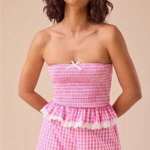 Altar’d State Lala Pink Gingham Strapless Top